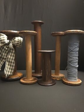 Decorative Vintage Wood Spool Set in Brown and Natural Tones Set Of 6